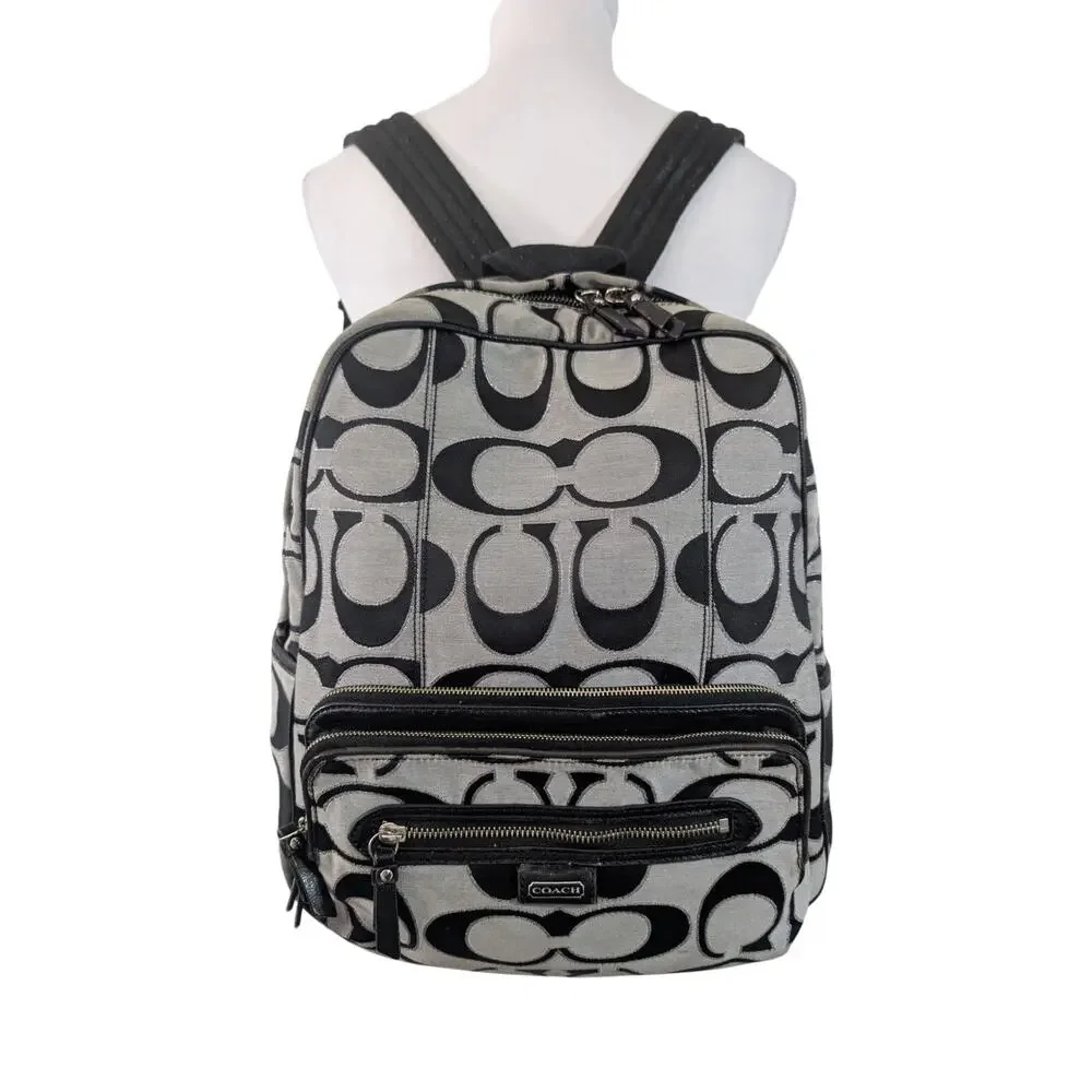 COACH! FAB BLACK, GRAY & SILVER MONOGRAM VINTAGE FULL SIZE BACKPACK, BAG, PURSE!